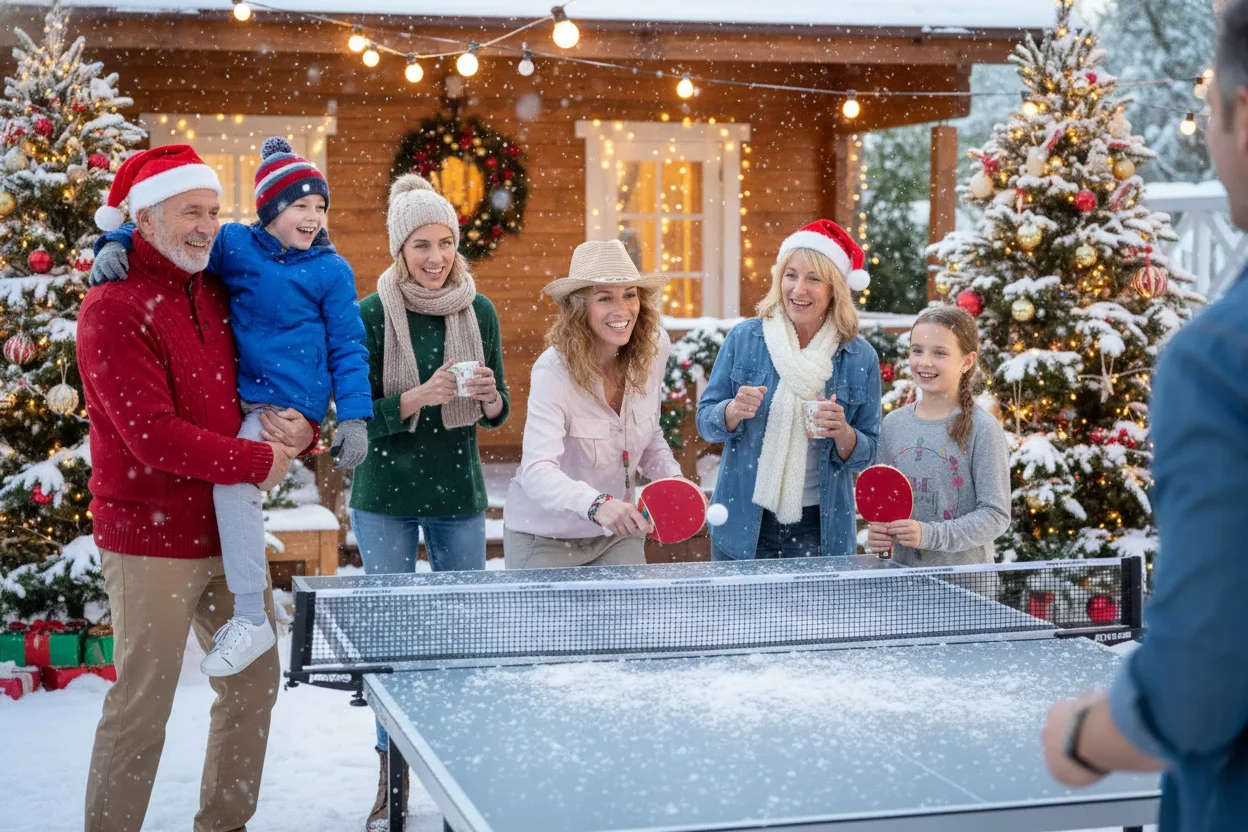 Family playing table tennis