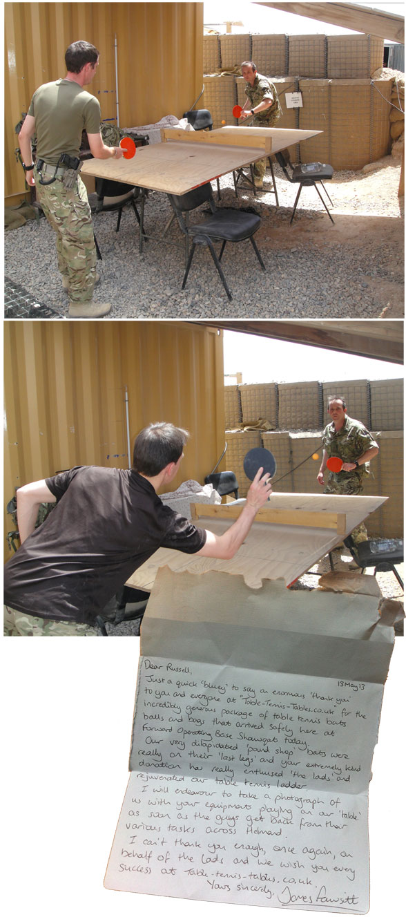 British Soldiers playing ping pong with improvised table tennis table