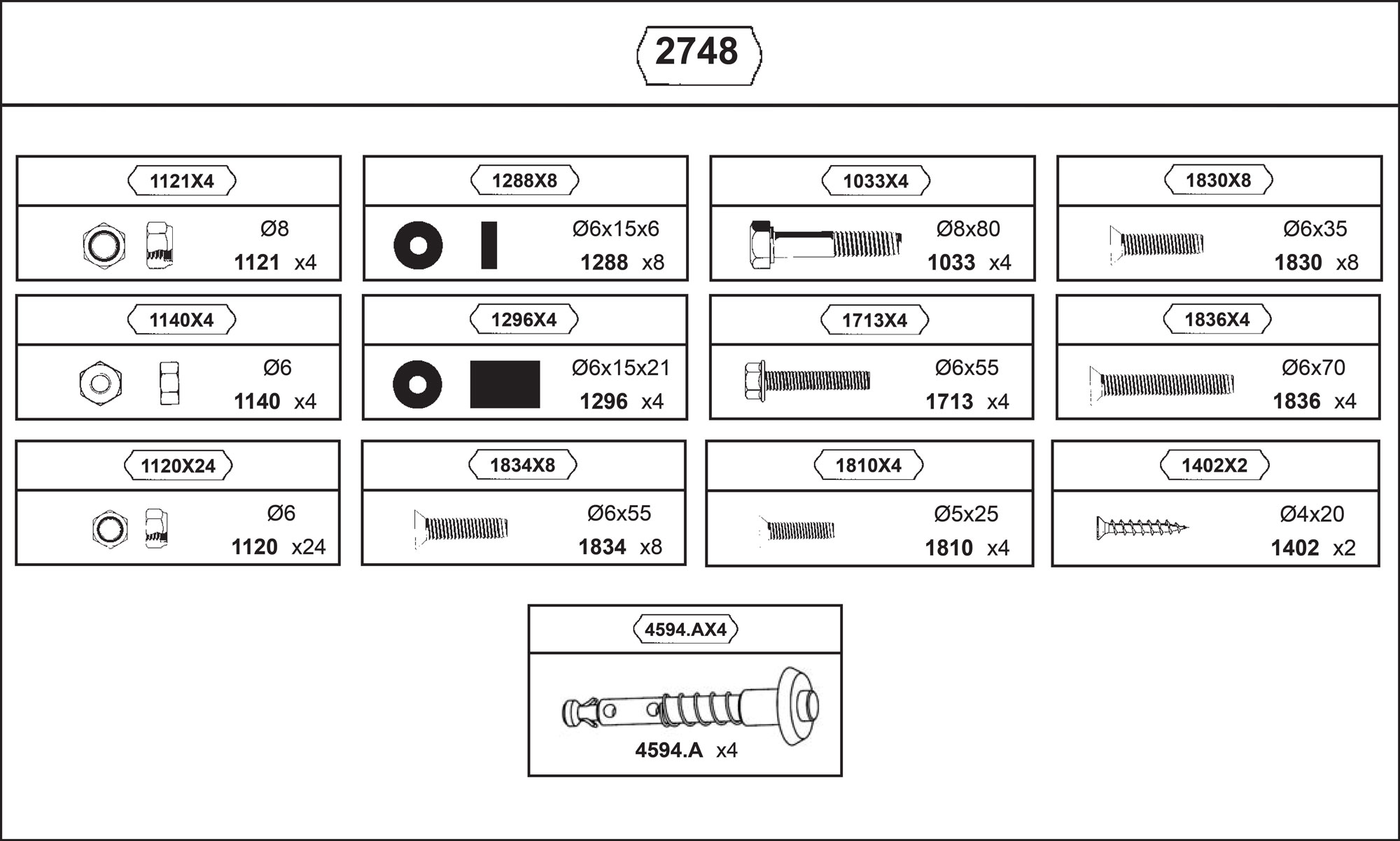 Cornilleau Table Assembly Kit Part No. 2748
