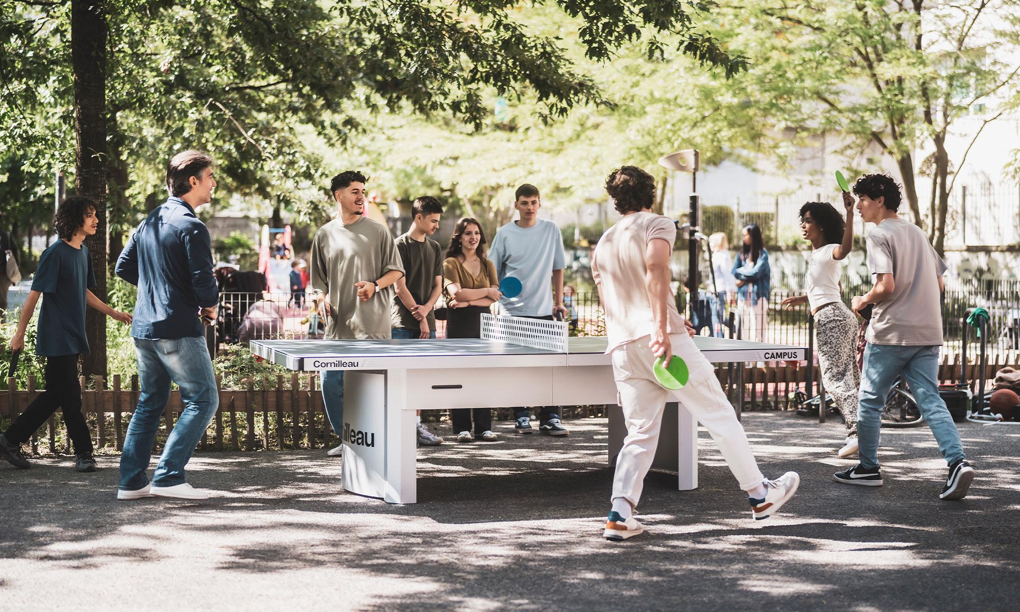 Cornilleau outdoor table tennis table in a public setting