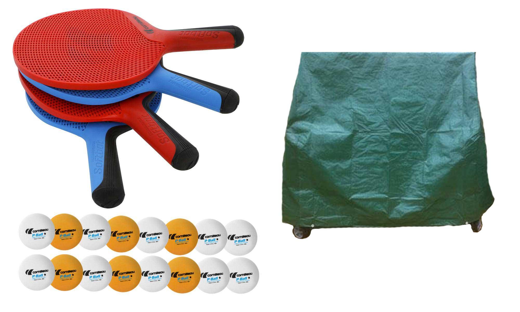 Eco Outdoor Set (cover, 4 Cornilleau weatherproof bats, 16 balls)