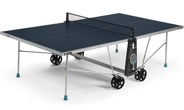Blue Cornilleau Sport 100X Outdoor Table Tennis Table in Playing Position