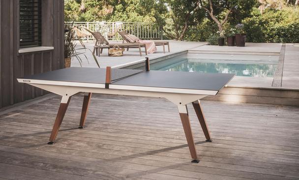 Cornilleau Medium Play-Style Outdoor Ping Table - White Frame / Dark Stone Top