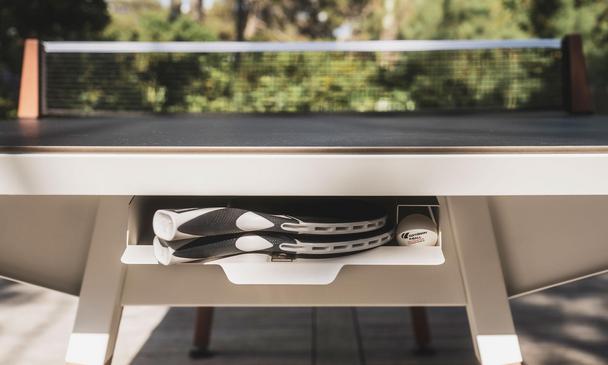 Cornilleau Medium Play-Style Outdoor Ping Table - White Frame / Dark Stone Top