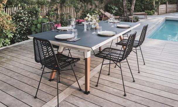Cornilleau Medium Play-Style Outdoor Ping Table - White Frame / Dark Stone Top
