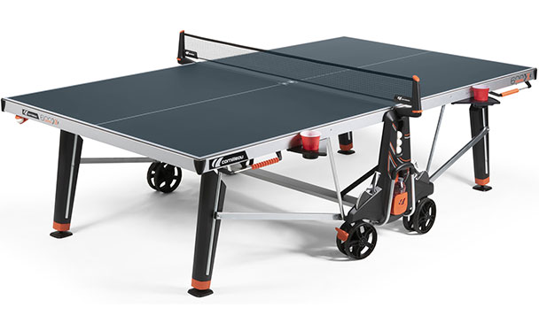 Blue Cornilleau Performance 600X Outdoor Table Tennis Table in Playing Position