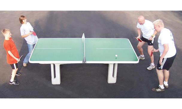People Playing Doubles on a Butterfly B2000 Concrete Table Tennis Table
