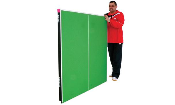 Butterfly Compact 19 (full size, compact storage) Indoor Table Tennis Table Folded With Man
