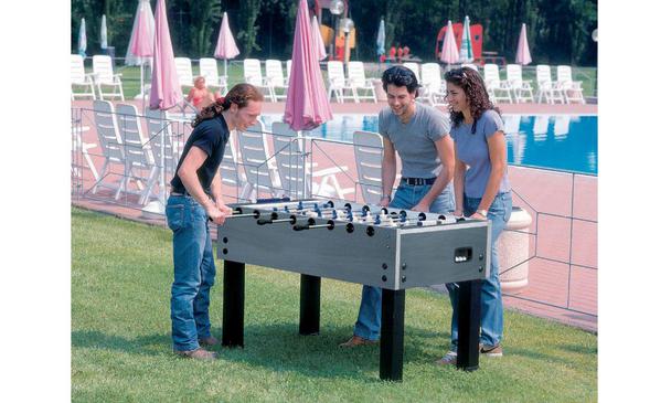 People Playing on Garlando G500 Blue Weatherproof Football Table 