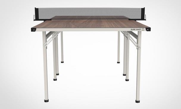 Butterfly Junior Indoor (3/4 size) Table Tennis Table Folded With Man Standing Beside It