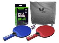 2 Player Outdoor Set: Butterfly Deluxe Table Cover, 2 Sure Shot Outdoor Bats, 12 Sure Shot Outdoor Balls