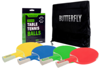 4 Player Outdoor Set: Butterfly Deluxe Table Cover, 4 Sure Shot Outdoor Bats, 12 Sure Shot Outdoor Balls